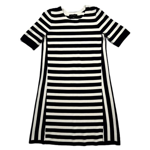 Ann Taylor Petite Dress S Black & White Stripe Knit Short Sleeve Crew Neck - Picture 1 of 11